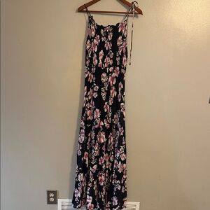Black Floral Maxi Dress with Pink Blossoms